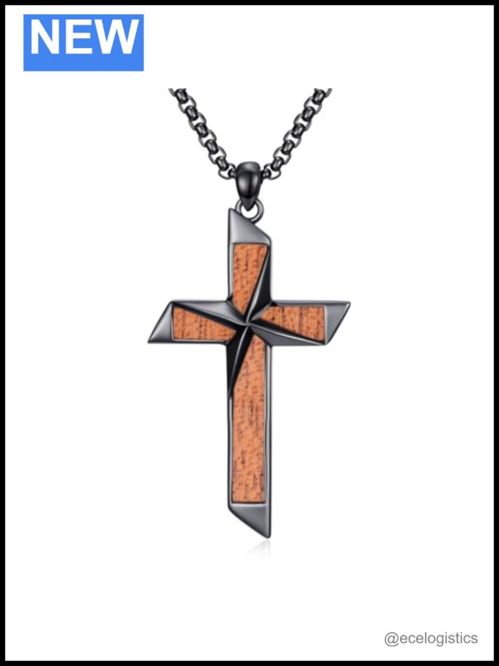 925 Sterling Silver Cross Necklace for Men, Wood Pendant